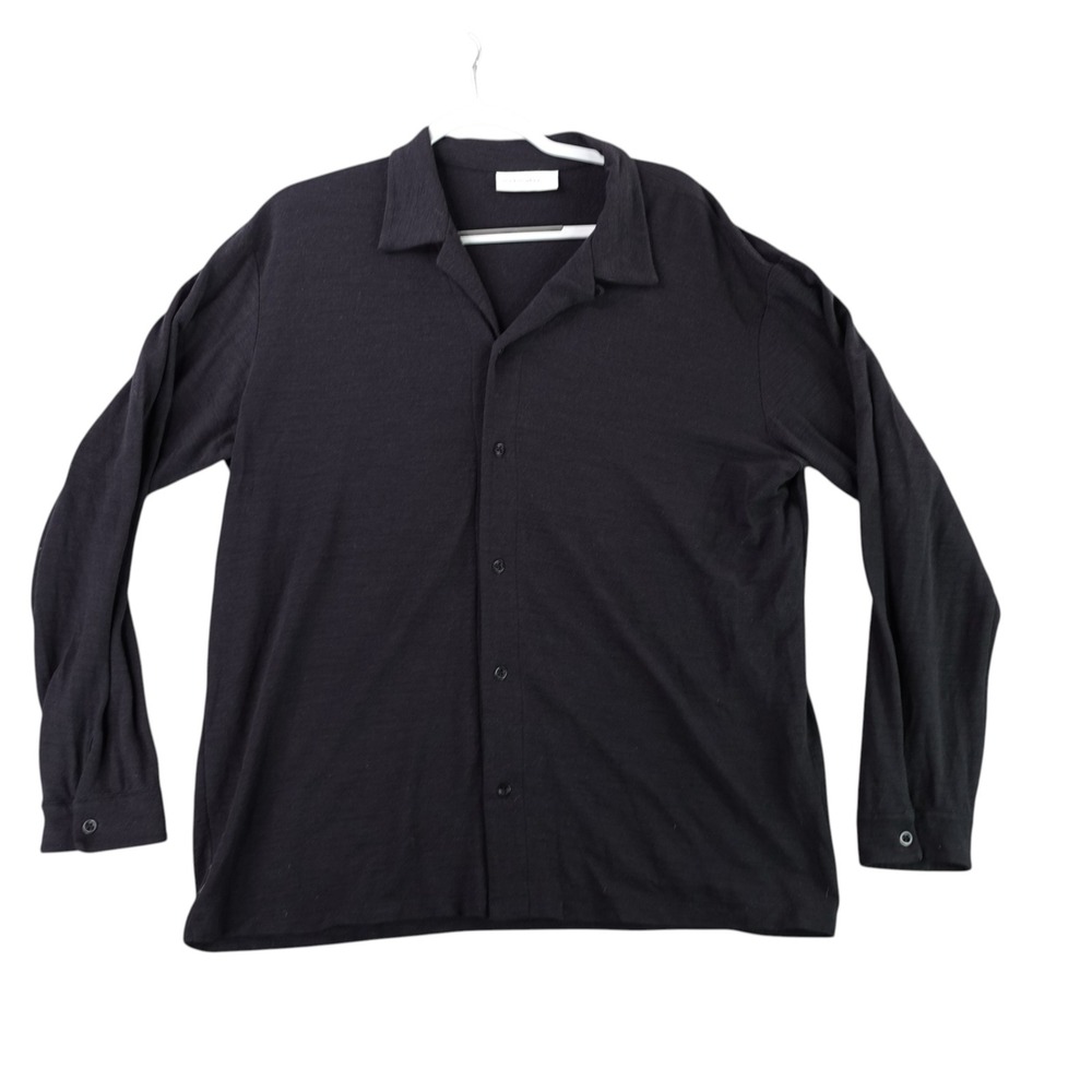 Icebreaker Merino Wool Shirt Mens Large Black Camp Collar Long Sleeve Button Up